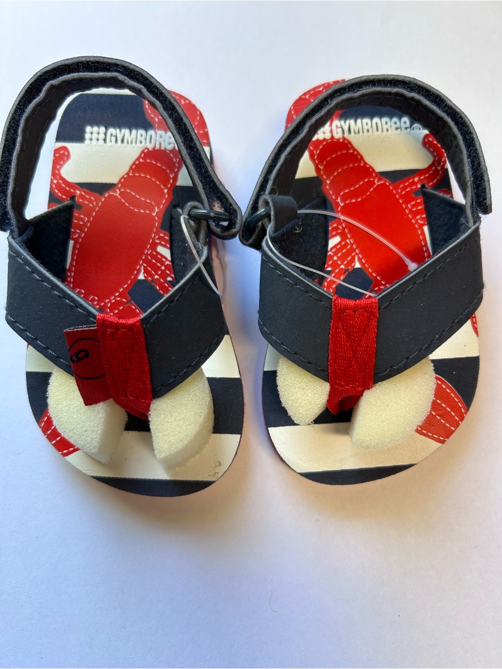 NWOT Gymboree Lobster Red, Navy & White Striped Toddler Sandals Flip Flops Sz 5